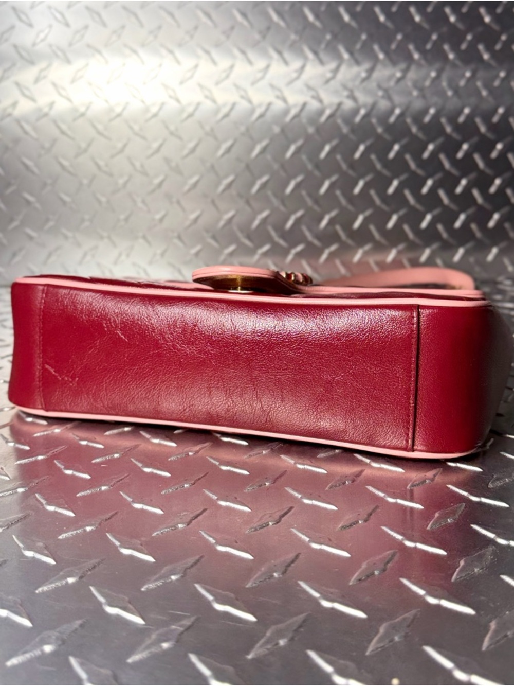 Gucci Azalea Torchon GG Small Marmont Chain Shoulder Bag in Red/Pink GHW - Picture 4 of 12